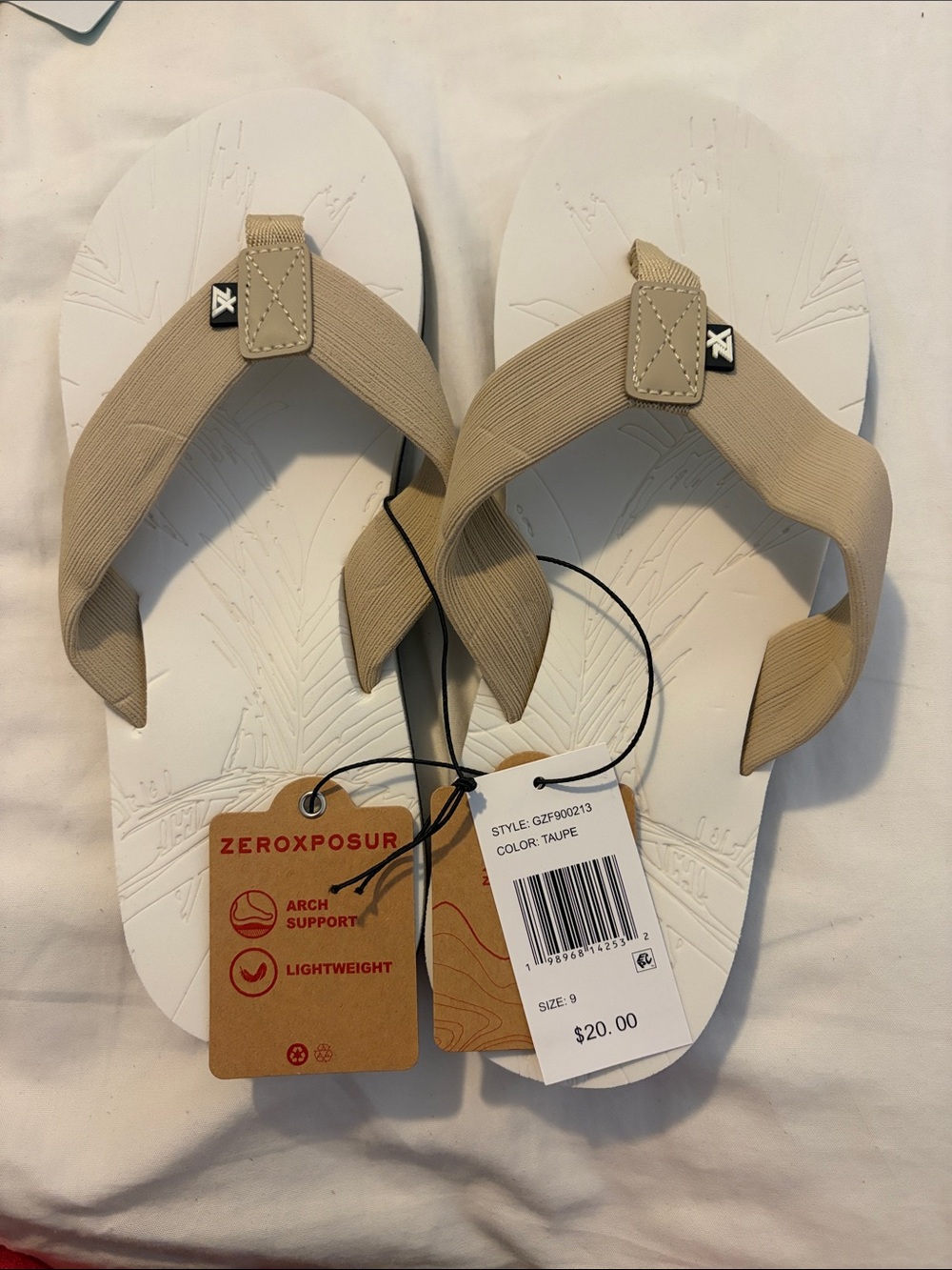 ZeroXposur Taupe Strap Flip Flops with White Footbed